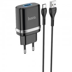 СЗУ Hoco N1 Ardent Black 1USB + USB Cable Type-C (2.4A)